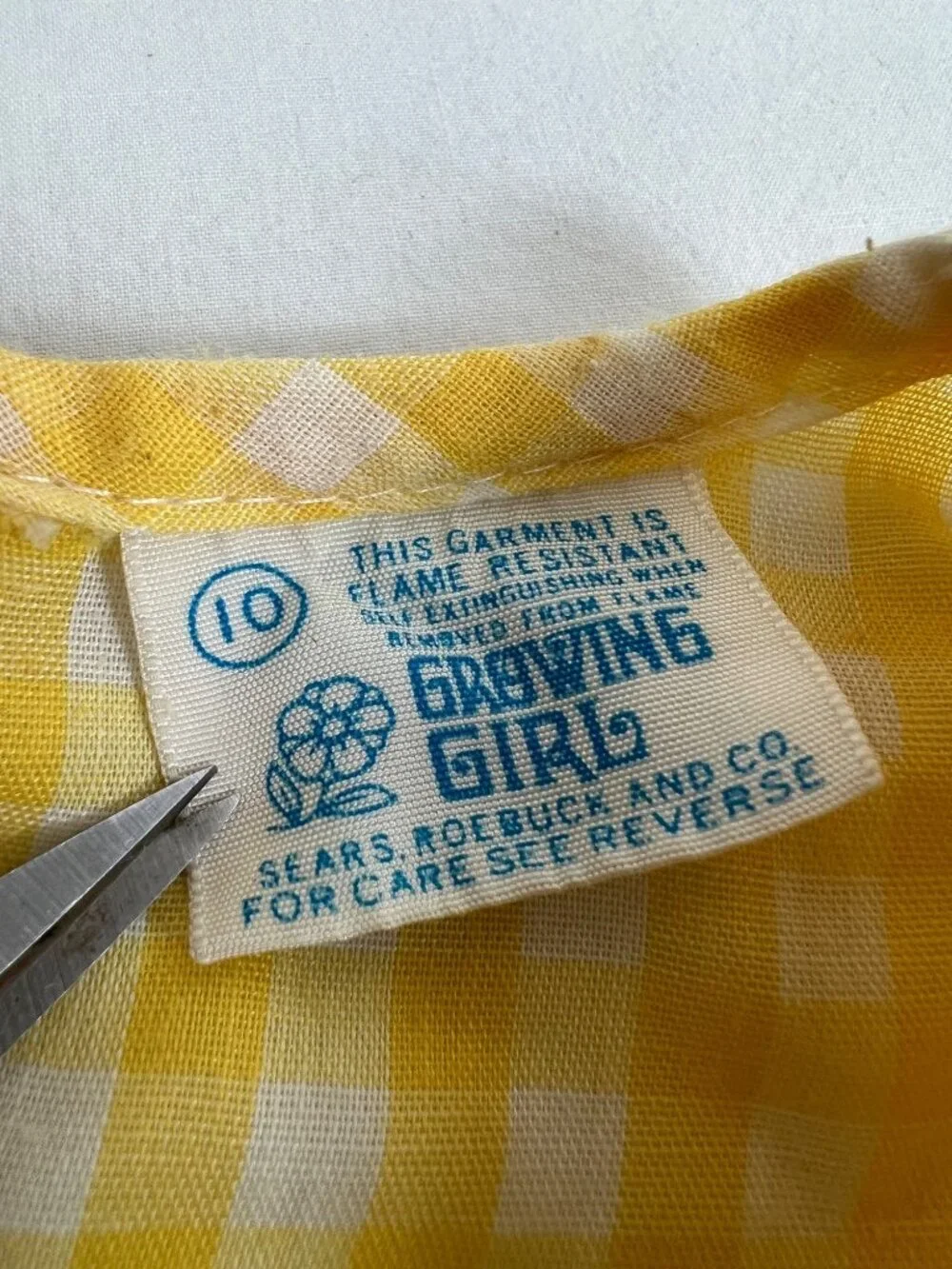 VTG Sears Growing Girl Yellow Gigham Prarie Dress sz 10 Smocked Checked